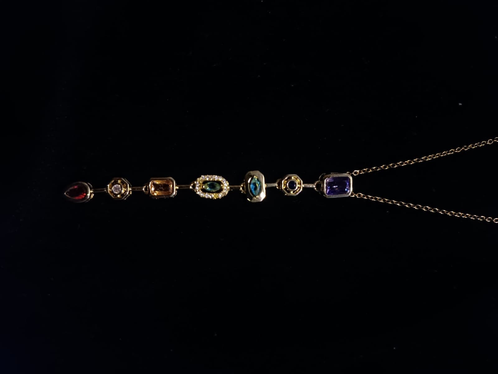 Multi-Gem Bar Pendant Necklace