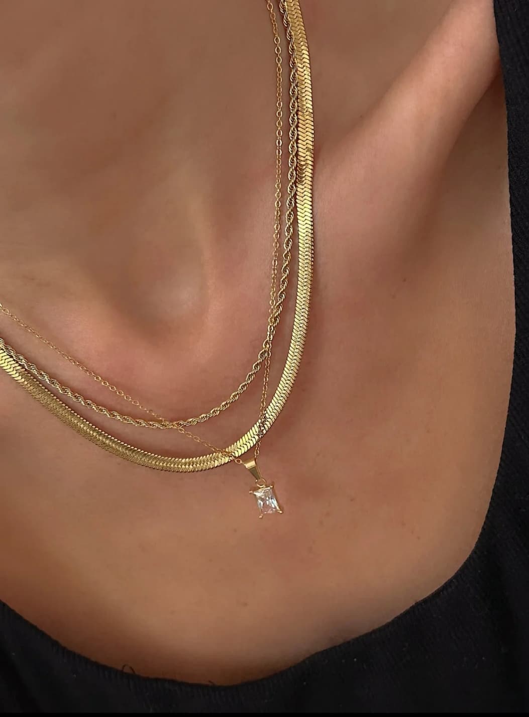 Emerald Trio Layered Necklace Set
